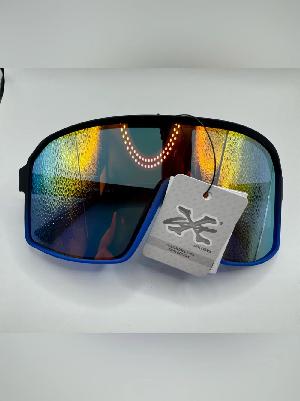 Men's Blue Mirror Lens Sports Sunglasses